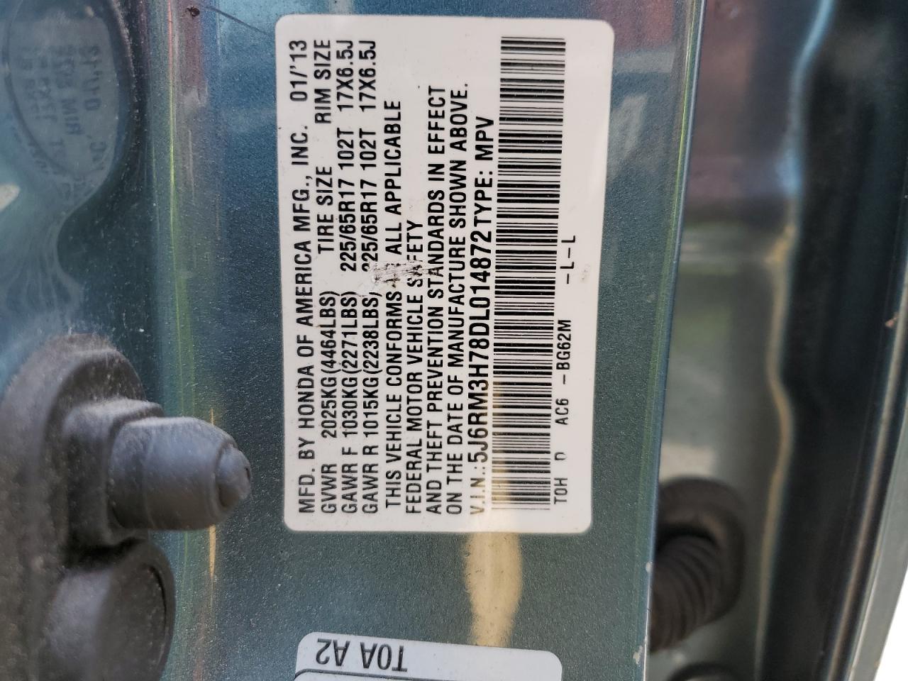 5J6RM3H78DL014872 2013 Honda Cr-V Exl