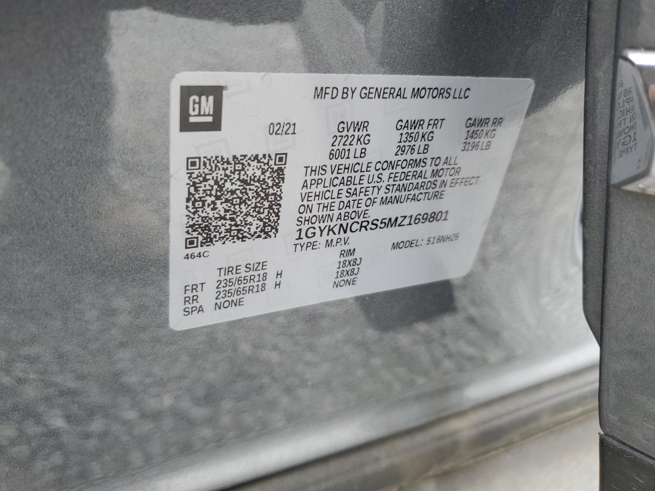 1GYKNCRS5MZ169801 2021 Cadillac Xt5 Premium Luxury