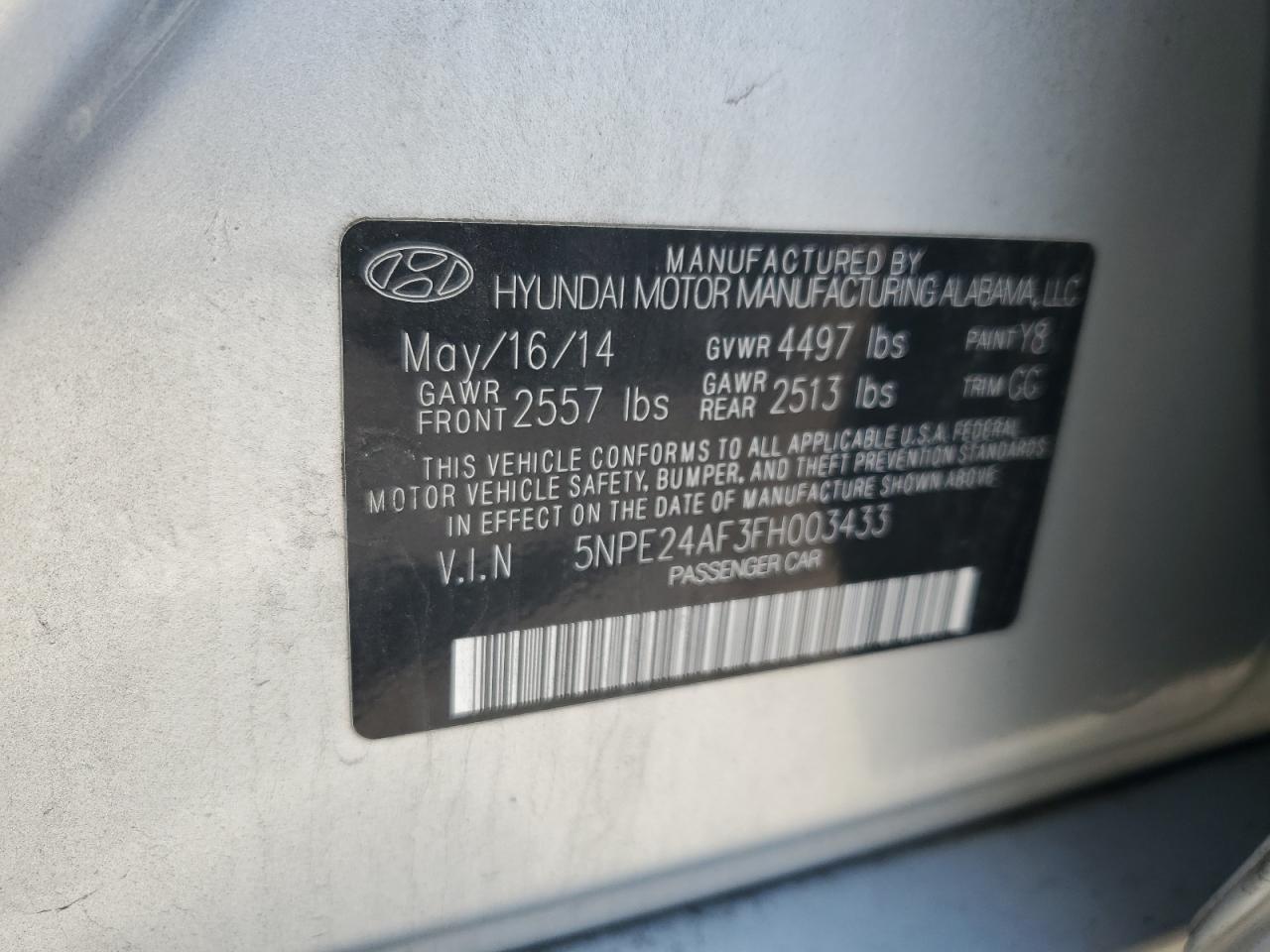 5NPE24AF3FH003433 2015 Hyundai Sonata Se