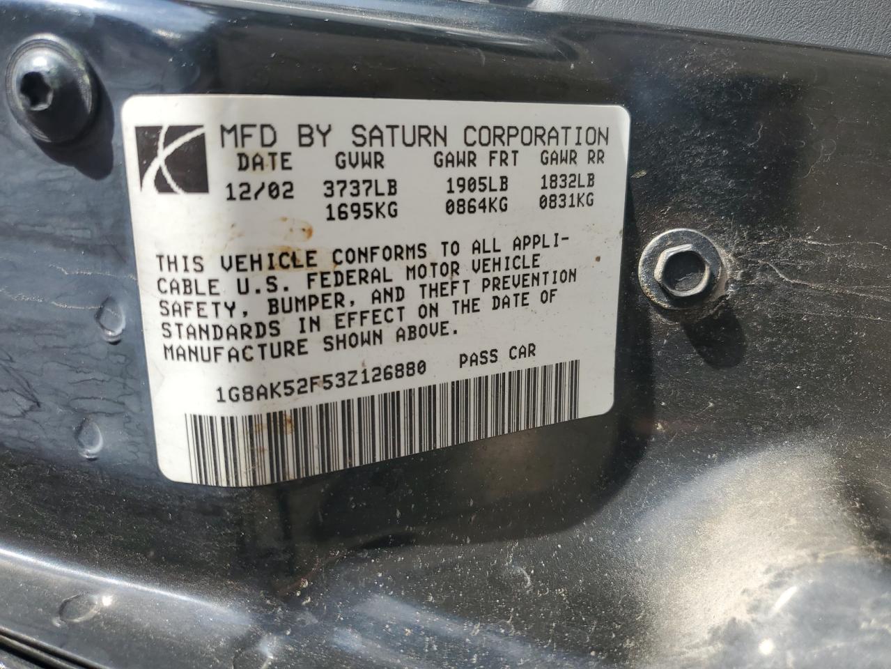 1G8AK52F53Z126880 2003 Saturn Ion Level 3