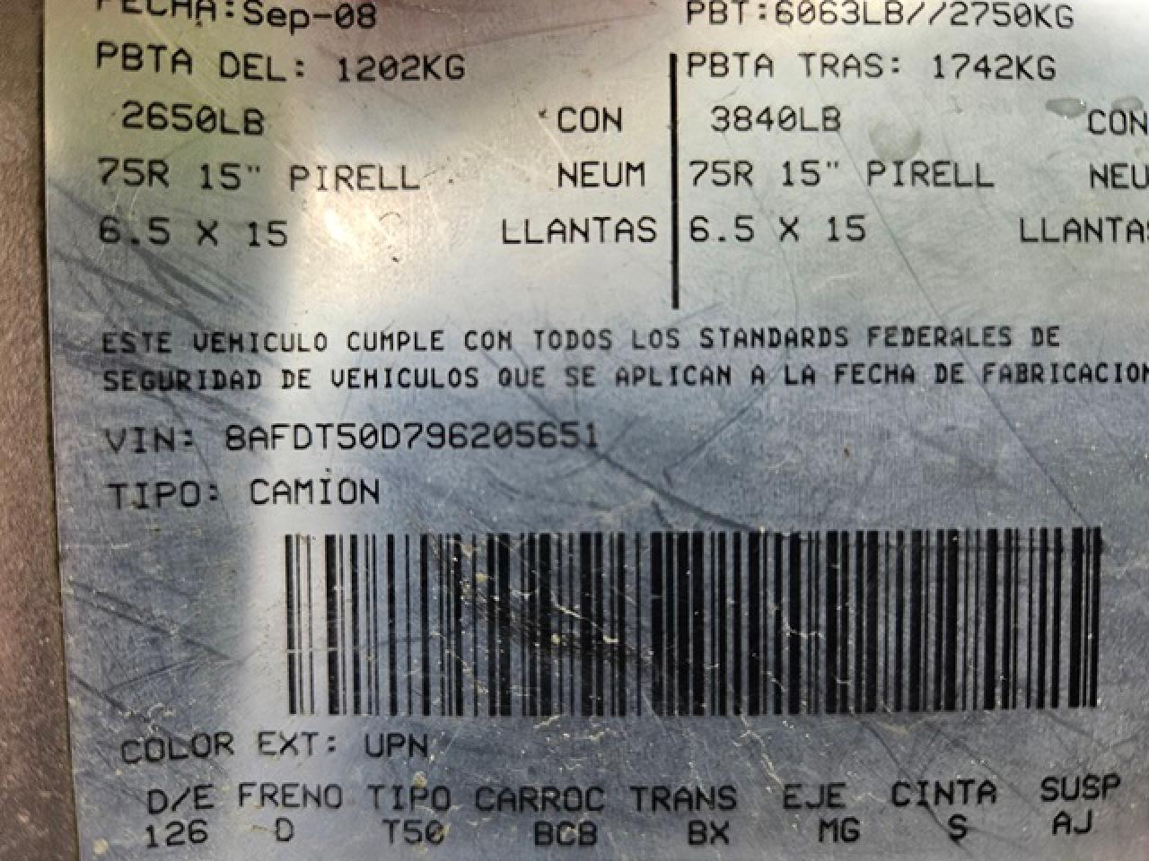 8AFDT50D796205651 2009 Ford Ranger