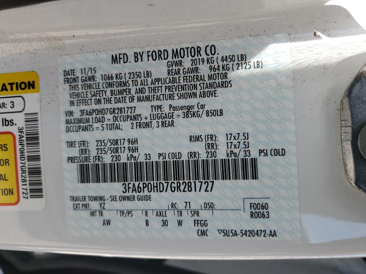 3FA6P0HD7GR281727 2016 Ford Fusion Se