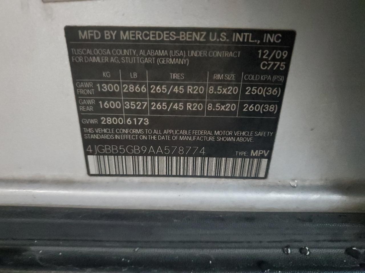 4JGBB5GB9AA578774 2010 Mercedes-Benz Ml 350