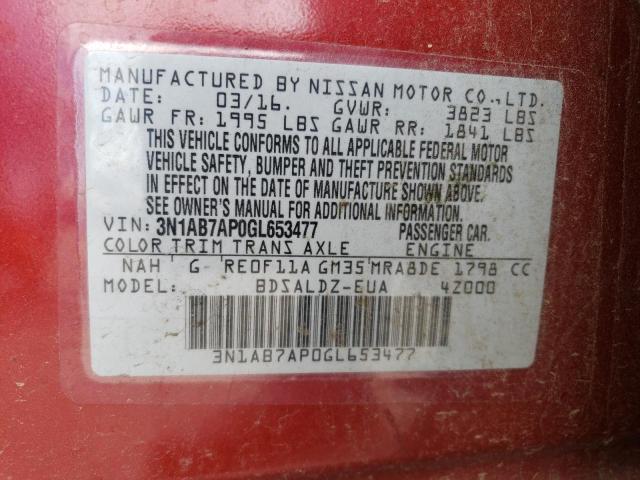 2016 Nissan Sentra S VIN: 3N1AB7AP0GL653477 Lot: 56756524