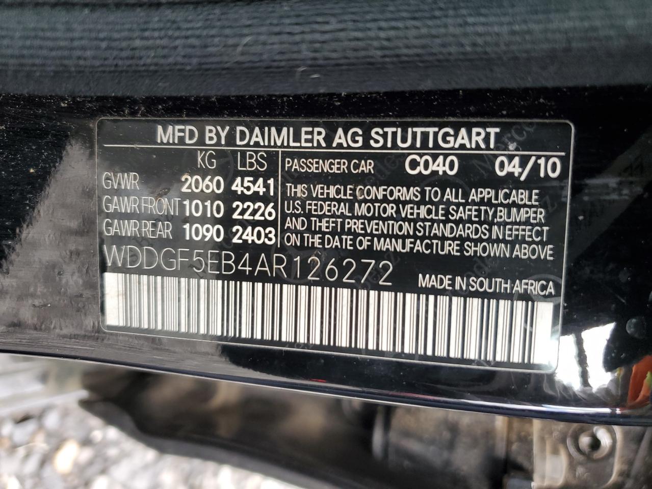 WDDGF5EB4AR126272 2010 Mercedes-Benz C 300