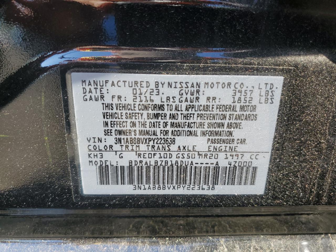 2023 Nissan Sentra S vin: 3N1AB8BVXPY223638