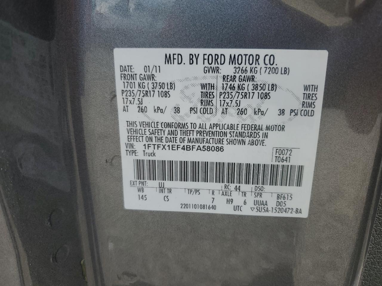 1FTFX1EF4BFA58086 2011 Ford F150 Super Cab
