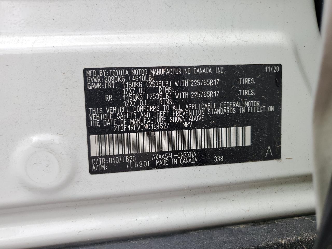 2T3F1RFV0MC164527 2021 Toyota Rav4 Le