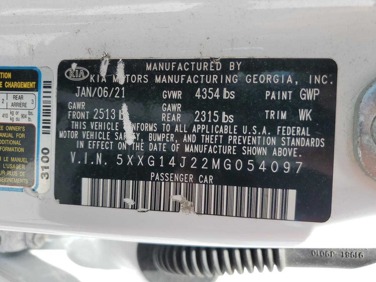 5XXG14J22MG054097 2021 Kia K5 Lxs