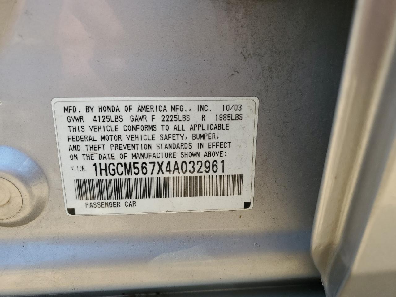 1HGCM567X4A032961 2004 Honda Accord Ex