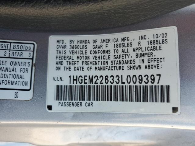 2003 Honda Civic Lx VIN: 1HGEM22633L009397 Lot: 56148894