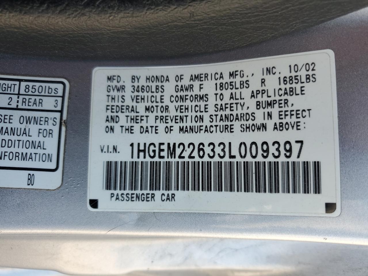 1HGEM22633L009397 2003 Honda Civic Lx