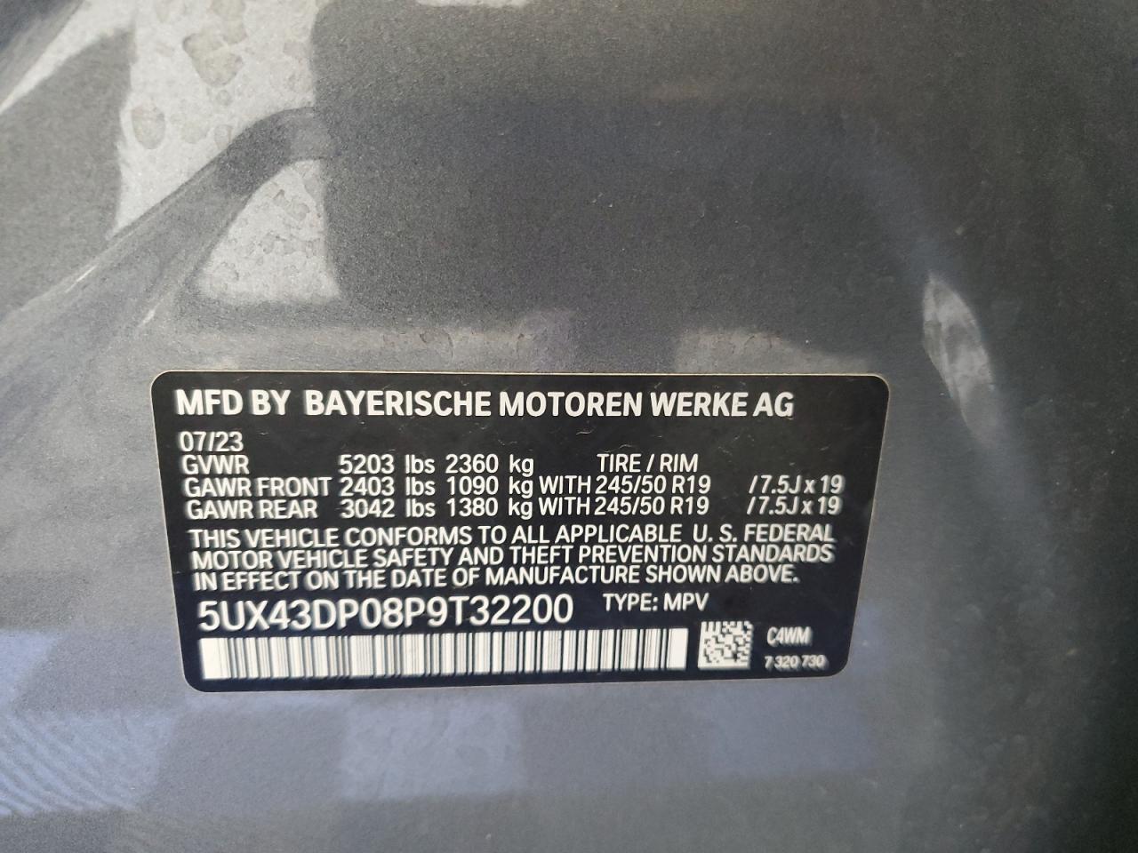 5UX43DP08P9T32200 2023 BMW X3 Sdrive30I