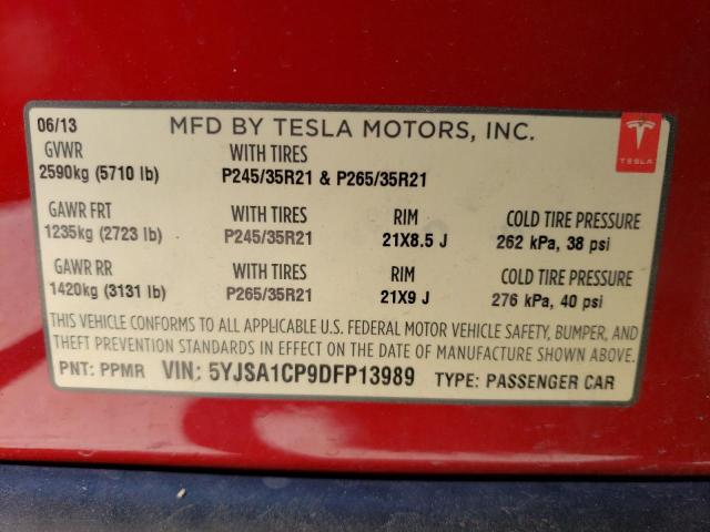 2013 Tesla Model S VIN: 5YJSA1CP9DFP13989 Lot: 56925484