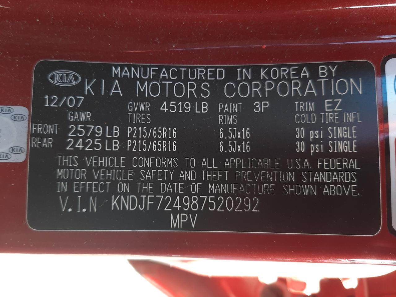 KNDJF724987520292 2008 Kia Sportage Lx