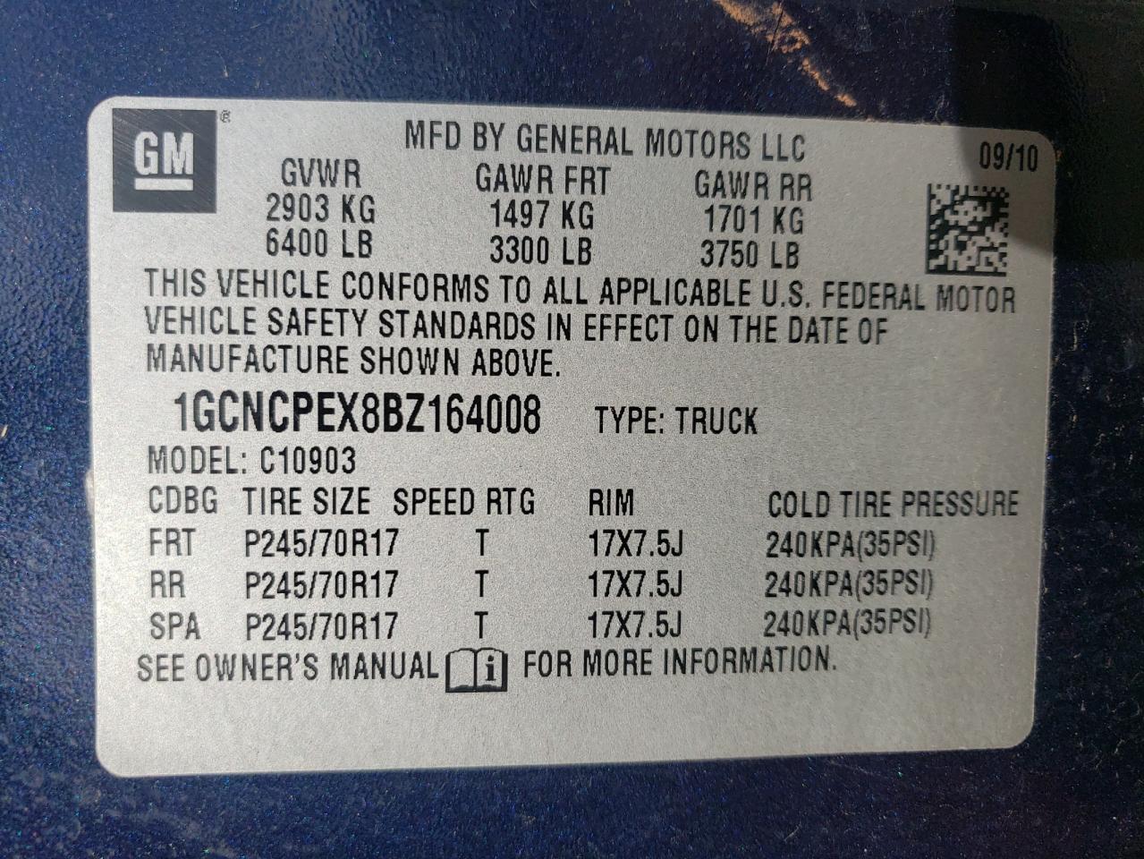 1GCNCPEX8BZ164008 2011 Chevrolet Silverado C1500