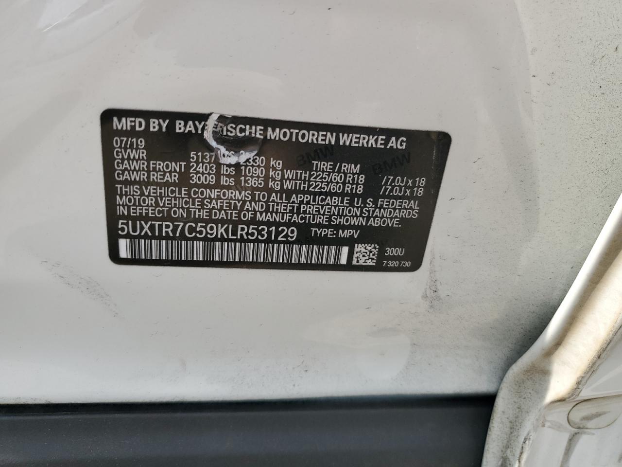 5UXTR7C59KLR53129 2019 BMW X3 Sdrive30I