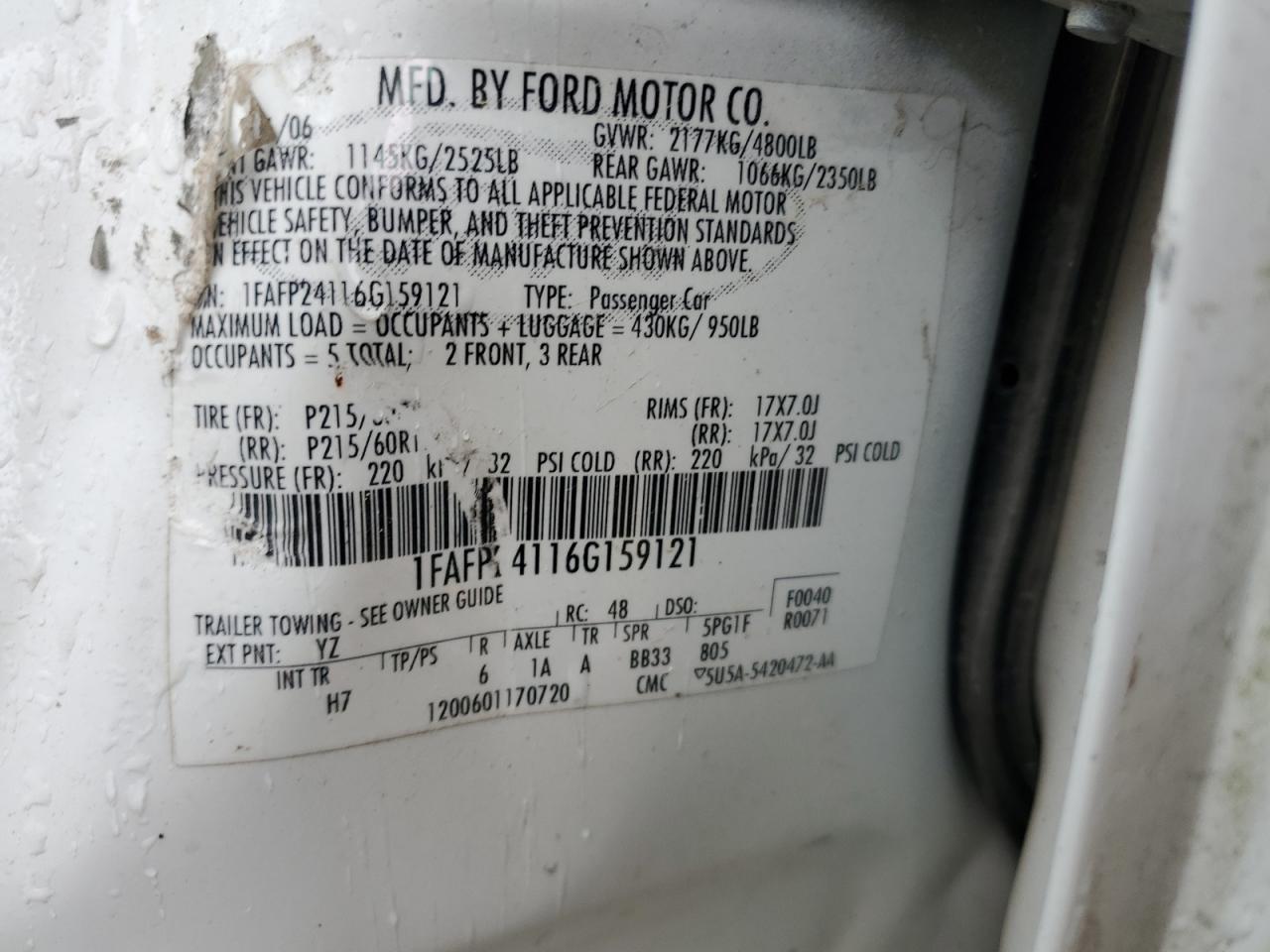 1FAFP24116G159121 2006 Ford Five Hundred Sel