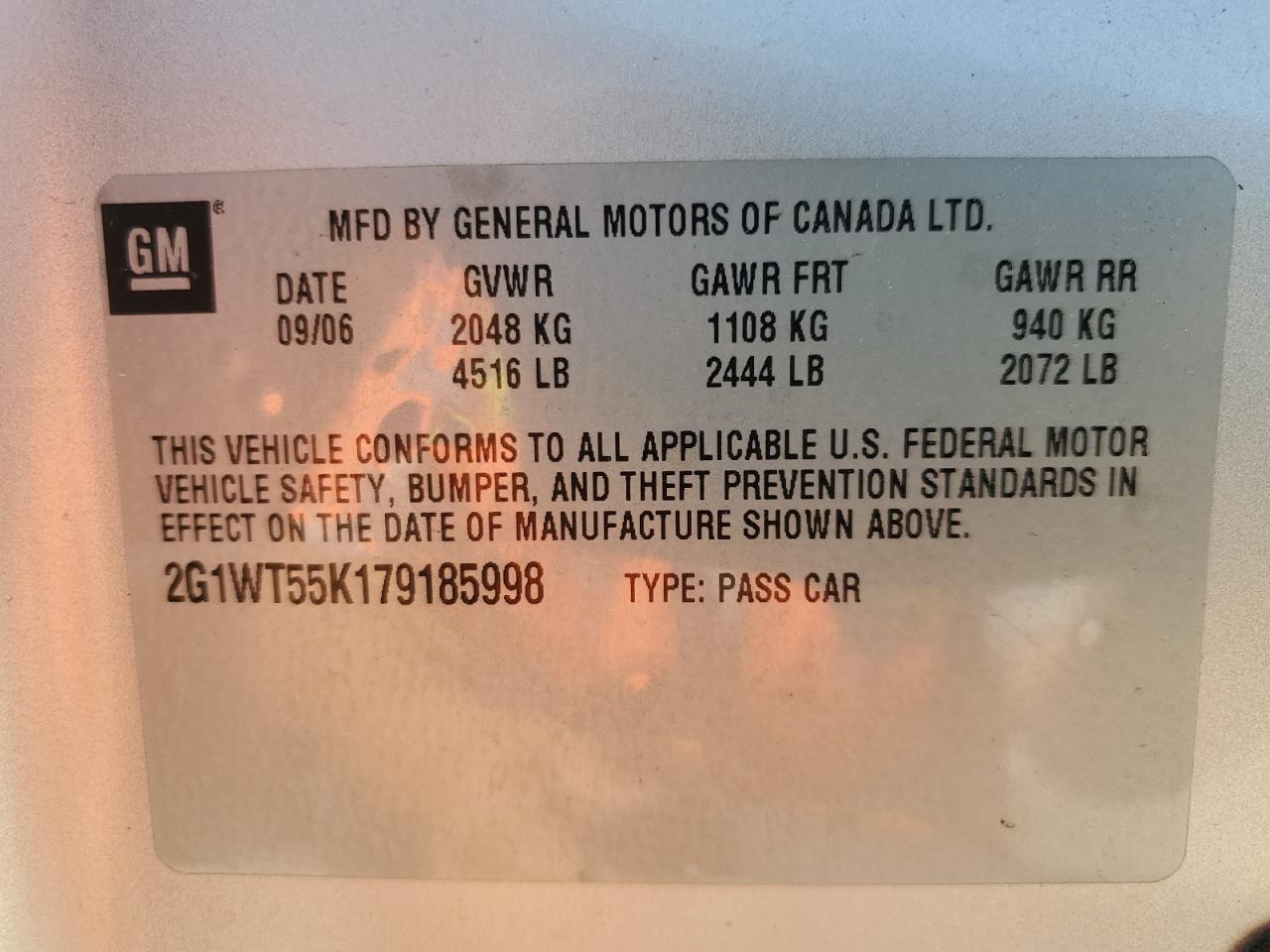 2G1WT55K179185998 2007 Chevrolet Impala Lt