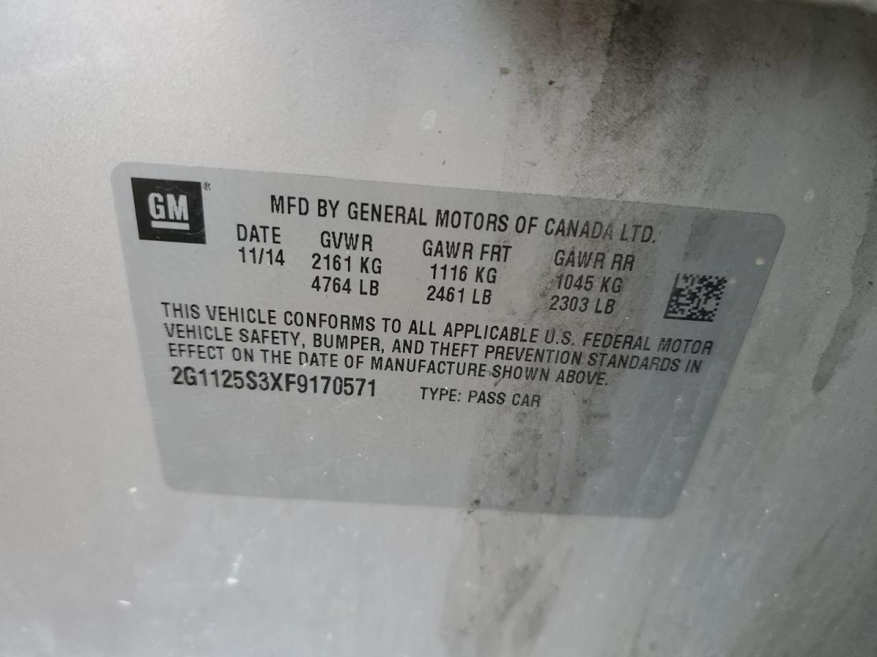 2G1125S3XF9170571 2015 Chevrolet Impala Lt