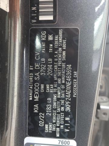 2022 Kia Forte Fe VIN: 3KPF24ADXNE463694 Lot: 57091604