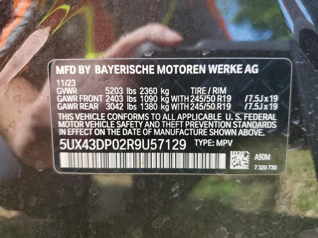 5UX43DP02R9U57129 2024 BMW X3 Sdrive30I