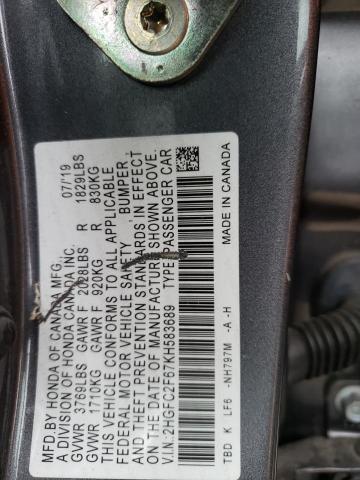 2019 Honda Civic Lx VIN: 2HGFC2F67KH583689 Lot: 53905864