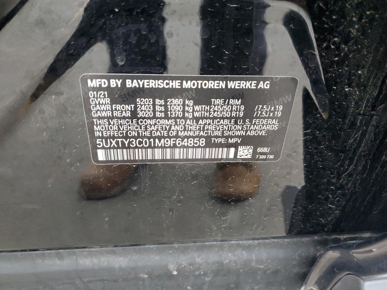 5UXTY3C01M9F64858 2021 BMW X3 Sdrive30I