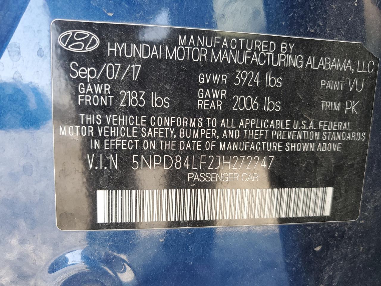 5NPD84LF2JH272247 2018 Hyundai Elantra Sel