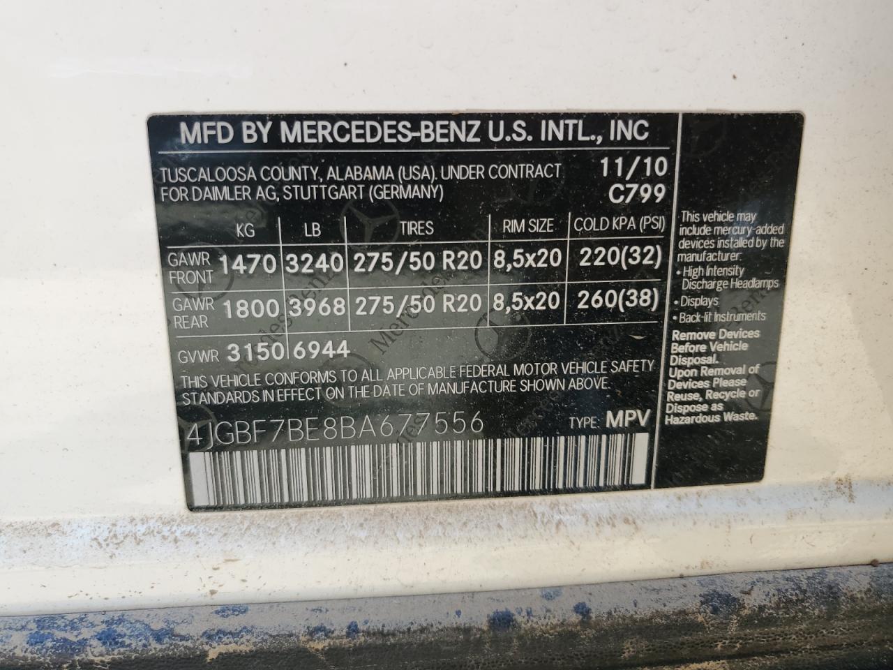 4JGBF7BE8BA677556 2011 Mercedes-Benz Gl 450 4Matic