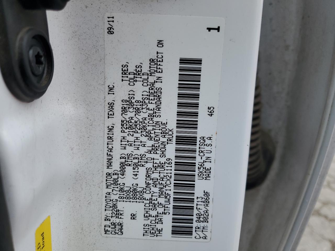 5TFUW5F17CX211169 2012 Toyota Tundra Double Cab Sr5