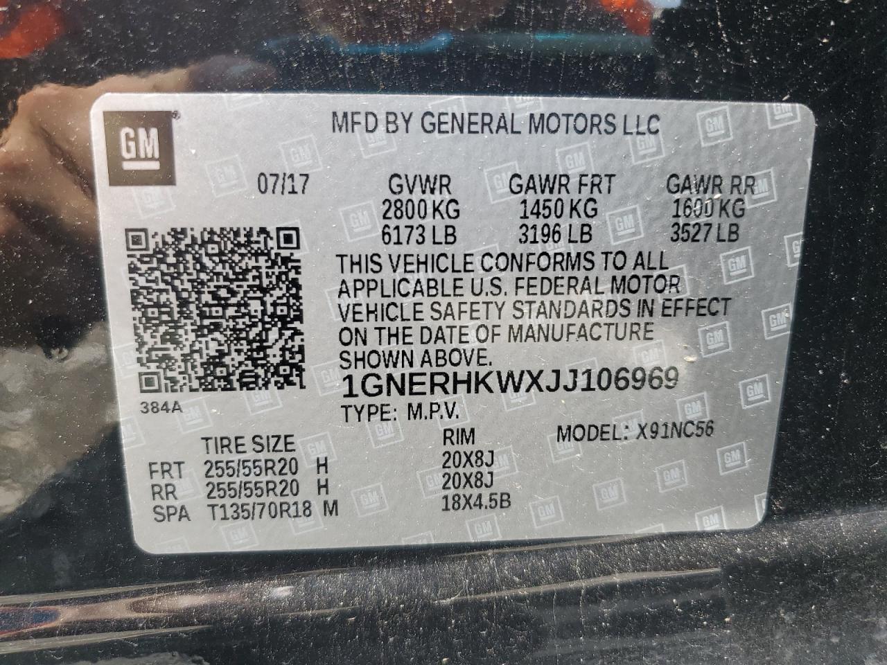 1GNERHKWXJJ106969 2018 Chevrolet Traverse Lt