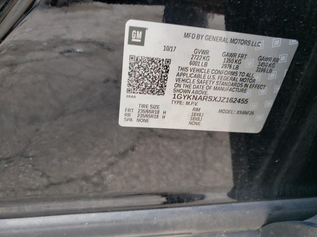 1GYKNARSXJZ162455 2018 Cadillac Xt5