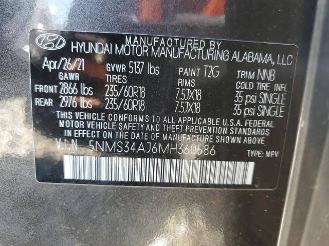 2021 Hyundai Santa Fe Sel VIN: 5NMS34AJ6MH360586 Lot: 55121644