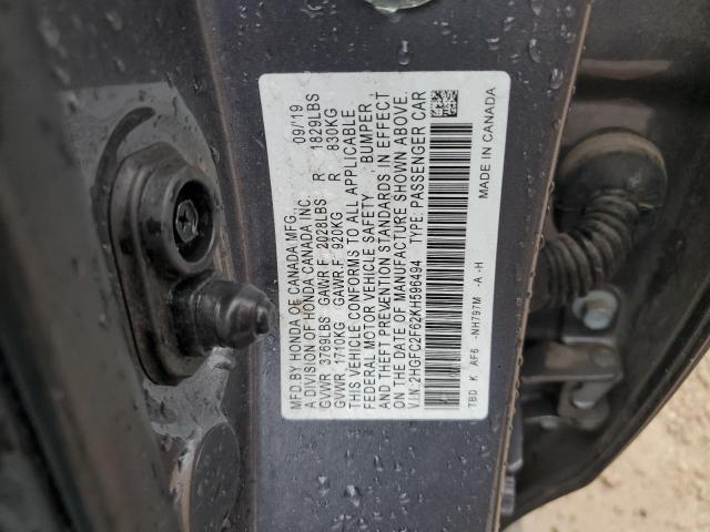 2019 Honda Civic Lx VIN: 2HGFC2F62KH596494 Lot: 53990874