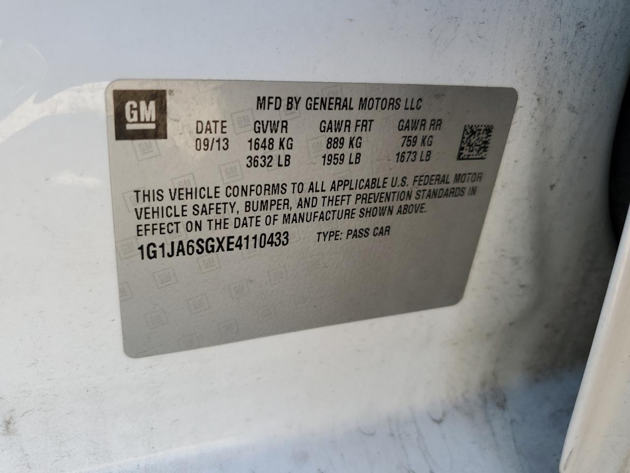 1G1JA6SGXE4110433 2014 Chevrolet Sonic Ls