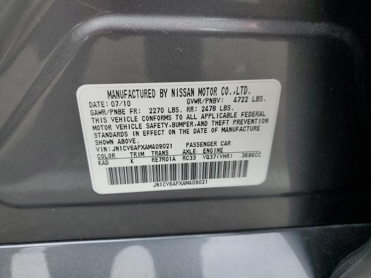 JN1CV6APXAM409021 2010 Infiniti G37 Base