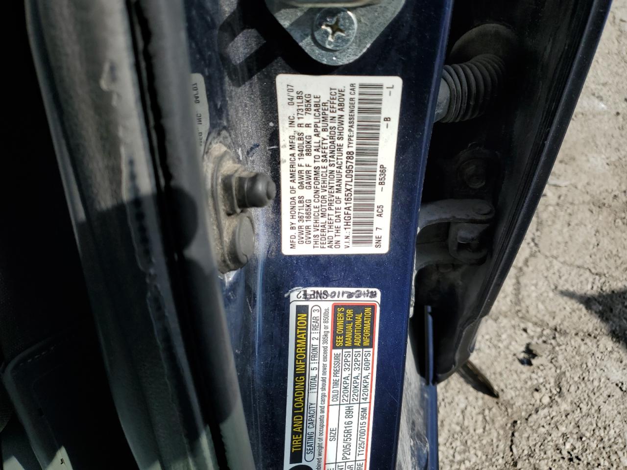 1HGFA165X7L095788 2007 Honda Civic Lx