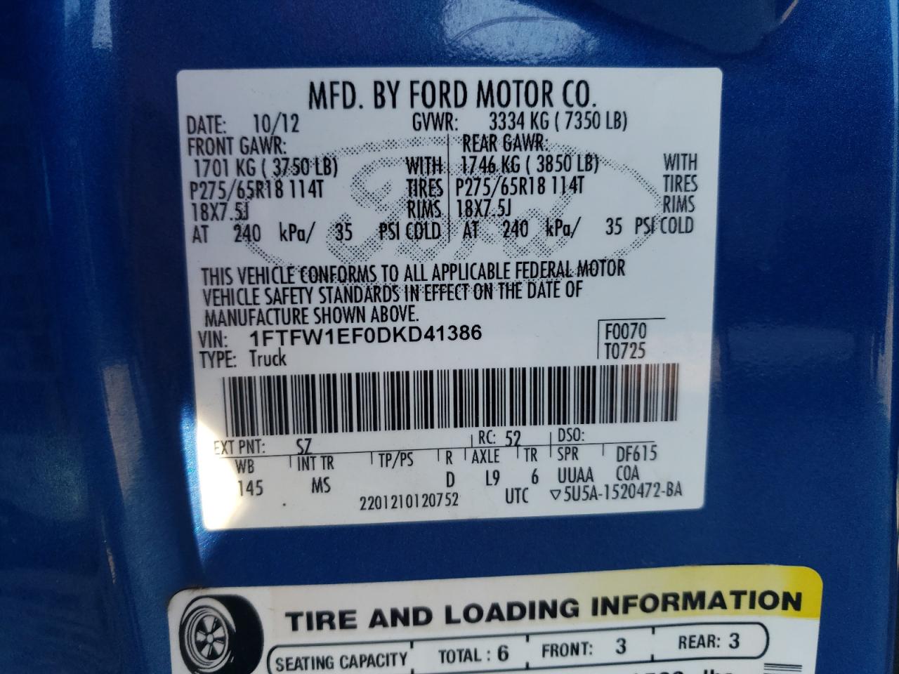 1FTFW1EF0DKD41386 2013 Ford F150 Supercrew