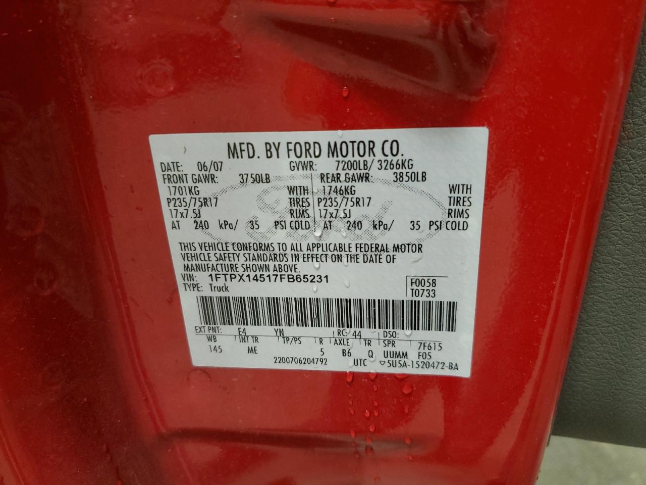 1FTPX14517FB65231 2007 Ford F150