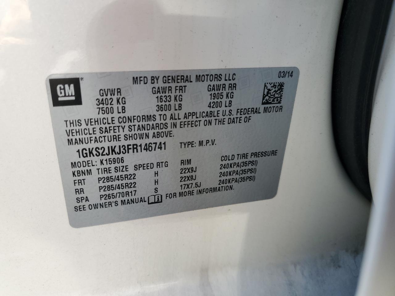 1GKS2JKJ3FR146741 2015 GMC Yukon Xl Denali