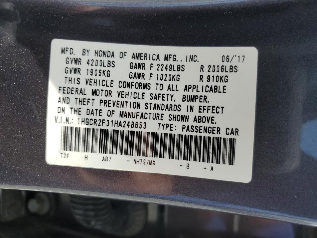 1HGCR2F31HA248653 2017 Honda Accord Lx