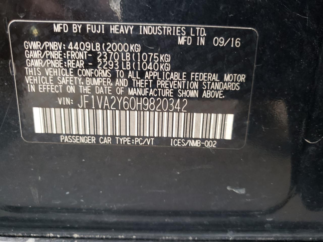 JF1VA2Y60H9820342 2017 Subaru Wrx Sti Limited