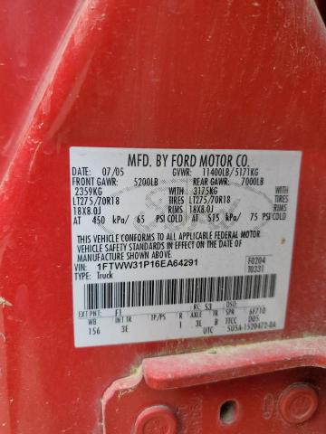 2006 Ford F350 Srw Super Duty VIN: 1FTWW31P16EA64291 Lot: 56902334