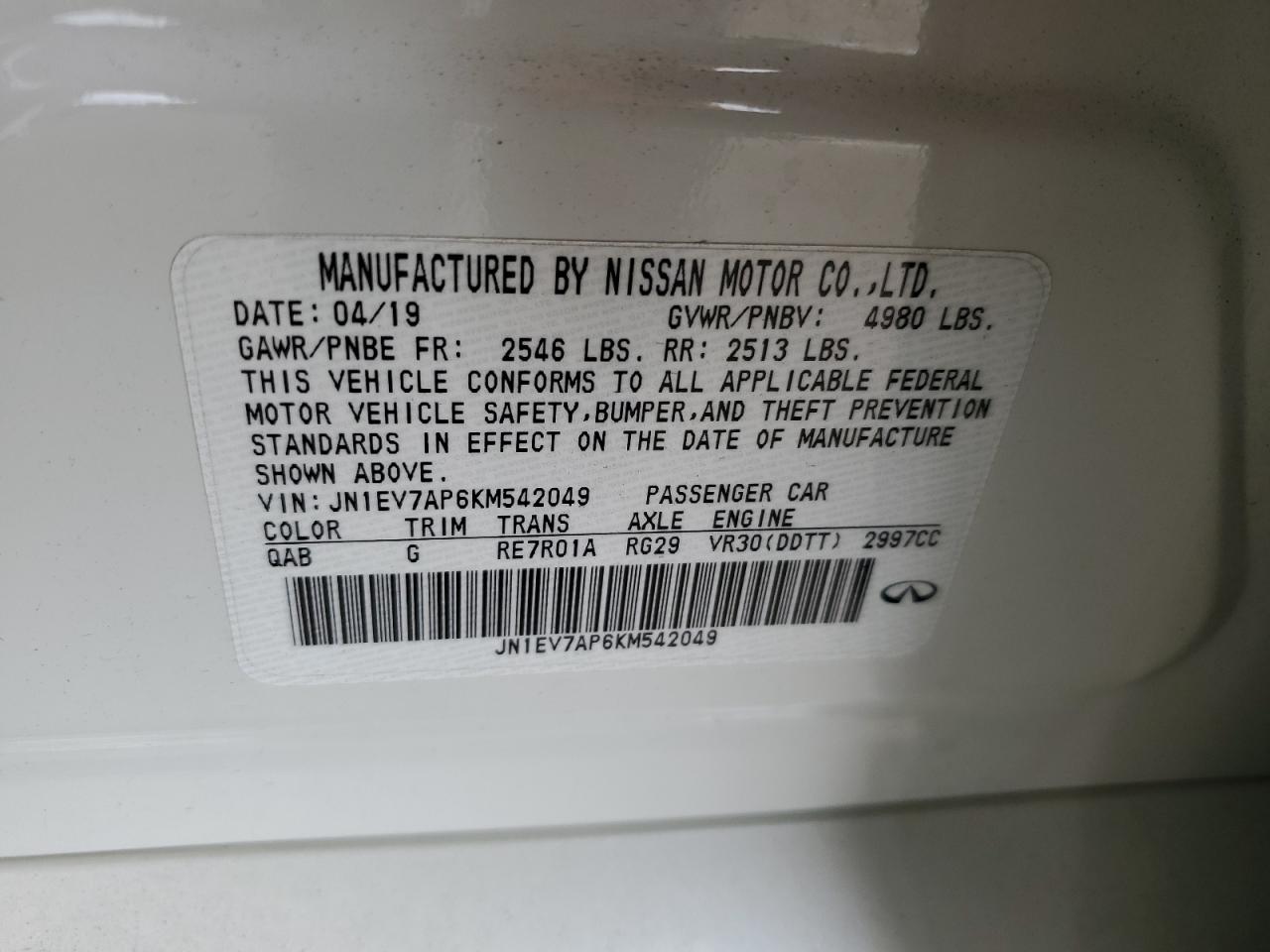 JN1EV7AP6KM542049 2019 Infiniti Q50 Luxe