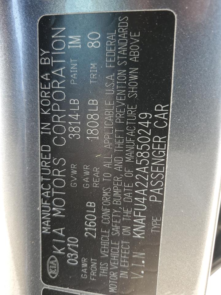 KNAFU4A22A5850249 2010 Kia Forte Ex