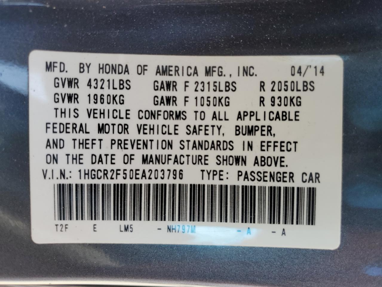 1HGCR2F50EA203796 2014 Honda Accord Sport