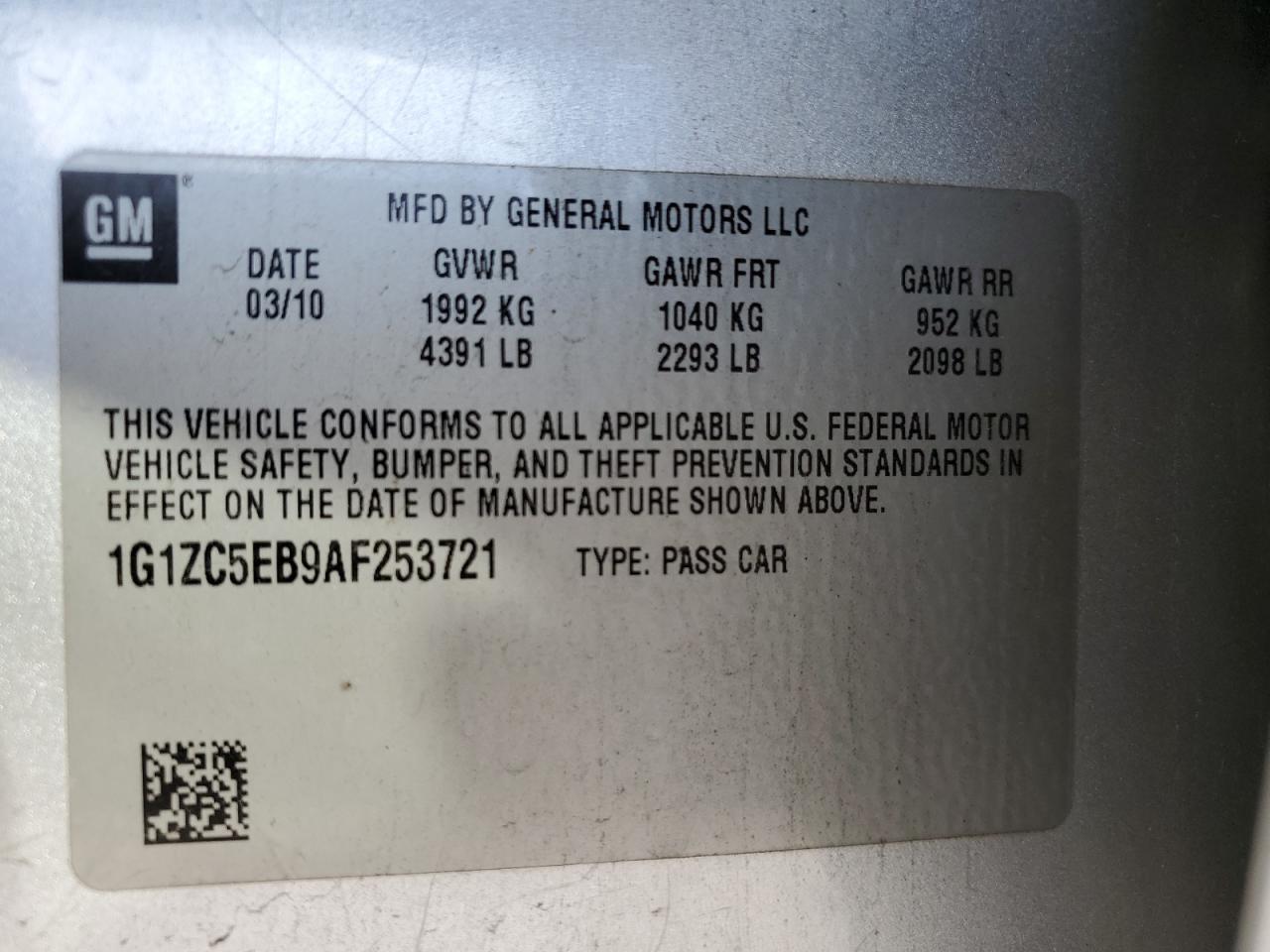 1G1ZC5EB9AF253721 2010 Chevrolet Malibu 1Lt