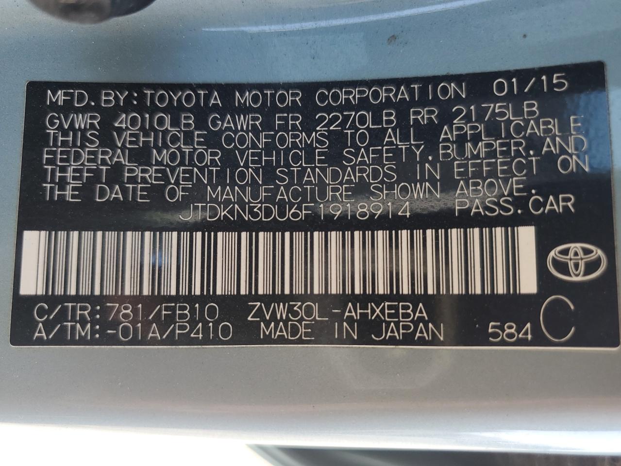 JTDKN3DU6F1918914 2015 Toyota Prius