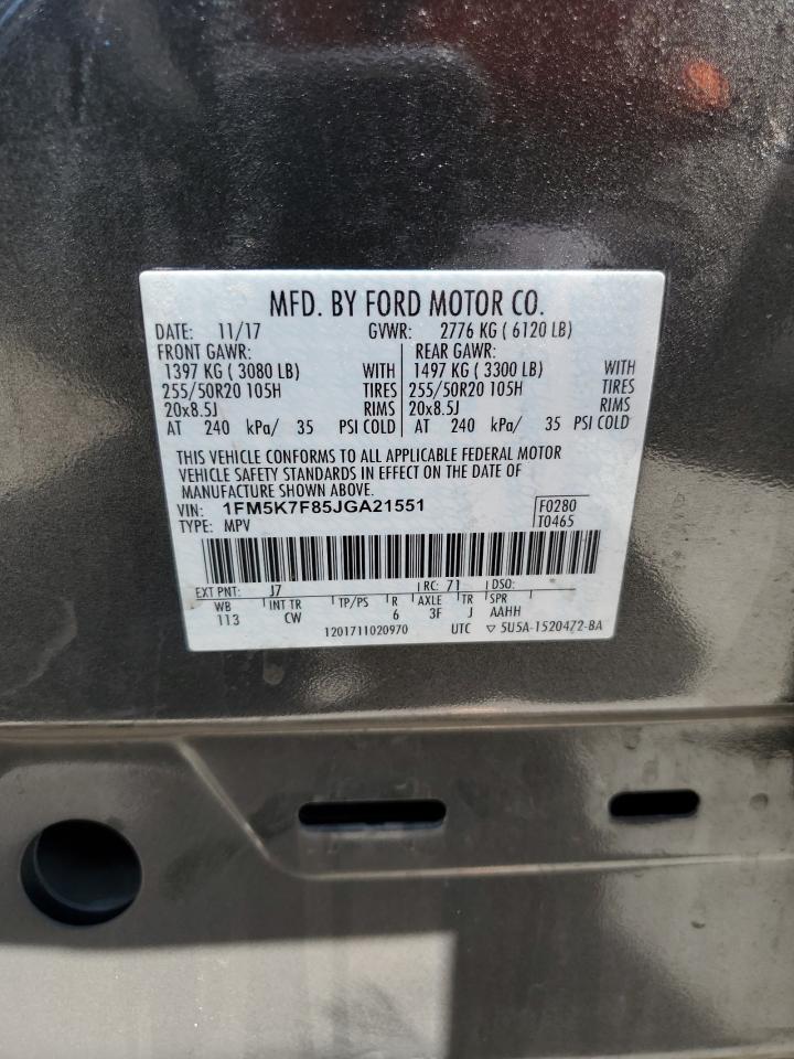 1FM5K7F85JGA21551 2018 Ford Explorer Limited